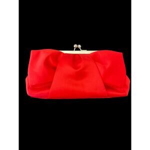 EVENING COCKTAIL PURSE BAG SMALL RED SATINY SILVER CHAIN RED CORD FORMAL PROM